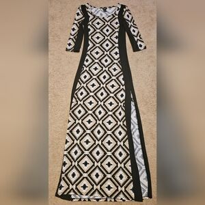Rue 21 Floor Length Bodycon Scoop Neck Brown Black Geometric Aztec Print Dress